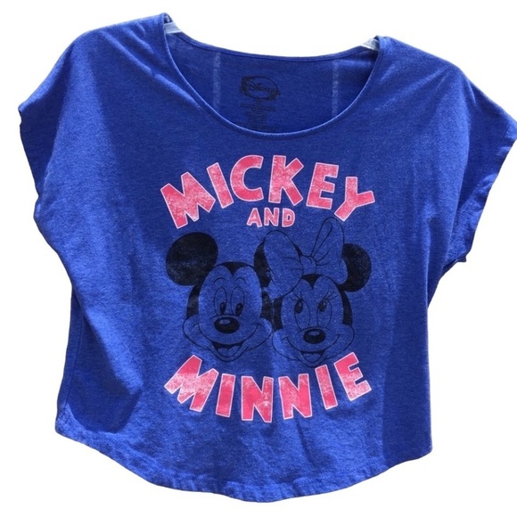 Disney Mickey & Minnie Mouse Blue Crop Top - Sz L - Picture 1 of 4